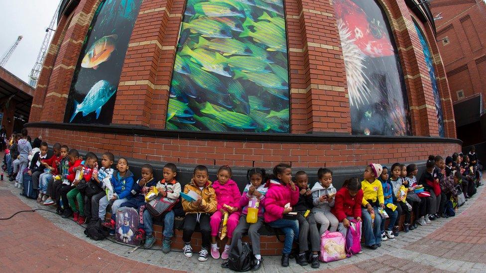 Schoolchildren eat their lunch at the Two Oceans Aquarium in Cape Town, South Africa - Wednesday 1 June 2016