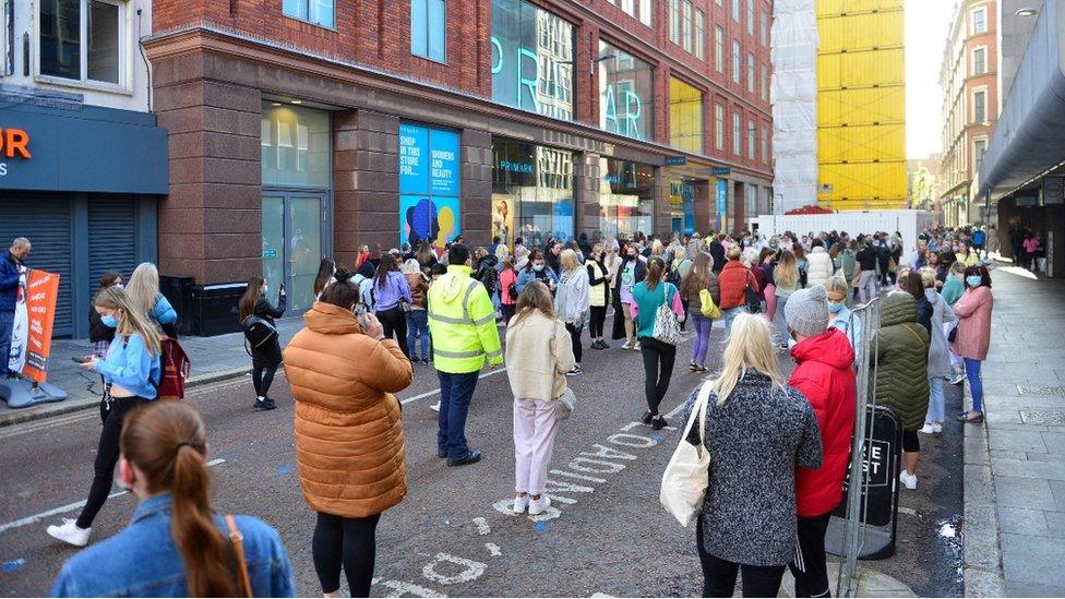 Queues of shoppers in Belfast