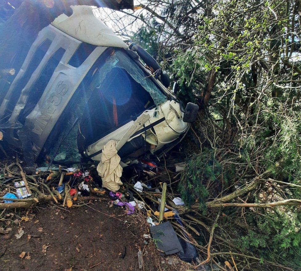 An overturned lorry