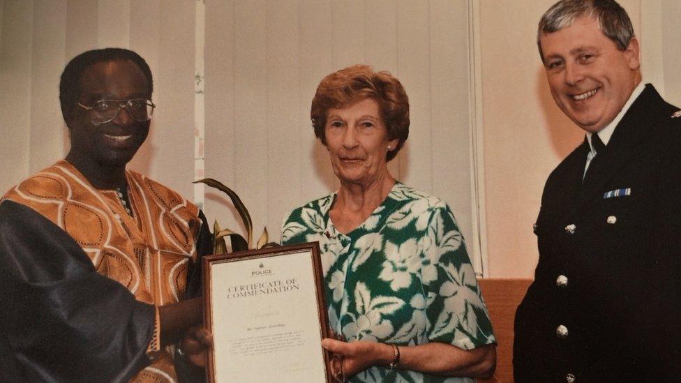 Nelson Shardey being handed a police bravery award