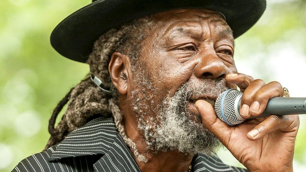 Jamaican Reggae singer and dubmaster U-Roy (born Ewart Beckford) performs (with the Love Trio) at Central Park, New York, 6 July 2008