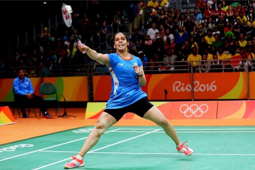 Saina Nehwal of India in action against Lohaynny Vicente of Brazil during their women"s singles group stage game of the Rio 2016 Olympic Games Badminton events at the Riocentro in Rio de Janeiro, Brazil, 11 August 2016.