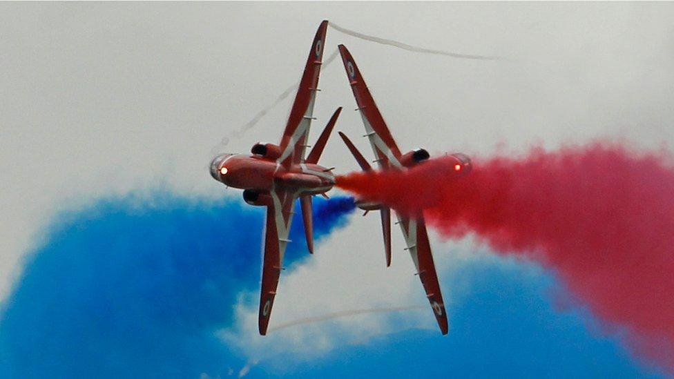 Red Arrows practise over RAF Scampton