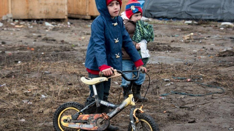 Children at the Calais migrant camp