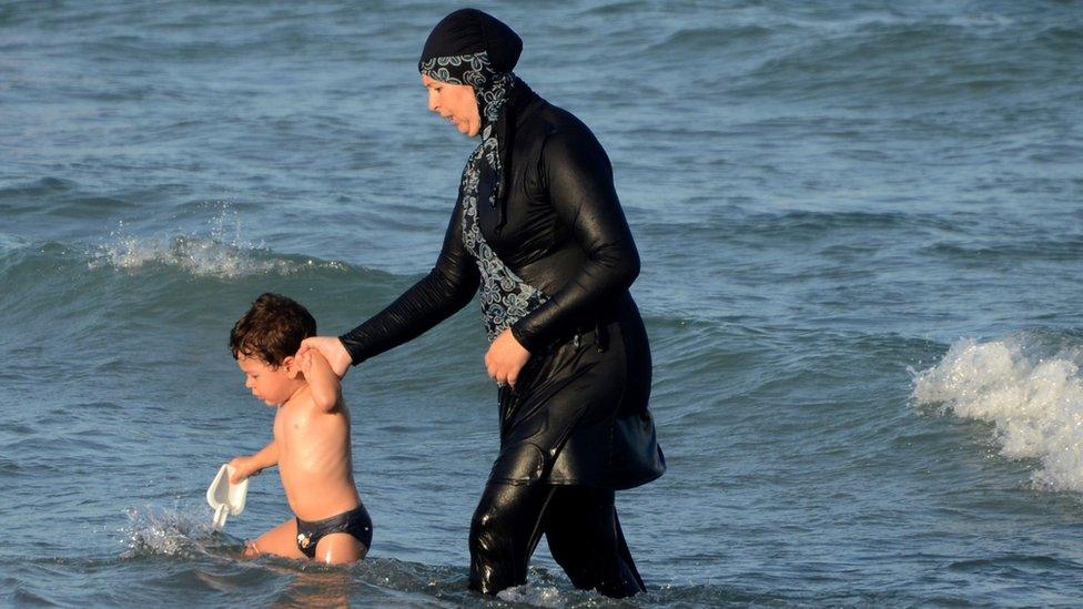 Woman in burkini, Tunisia, 16 Aug 16