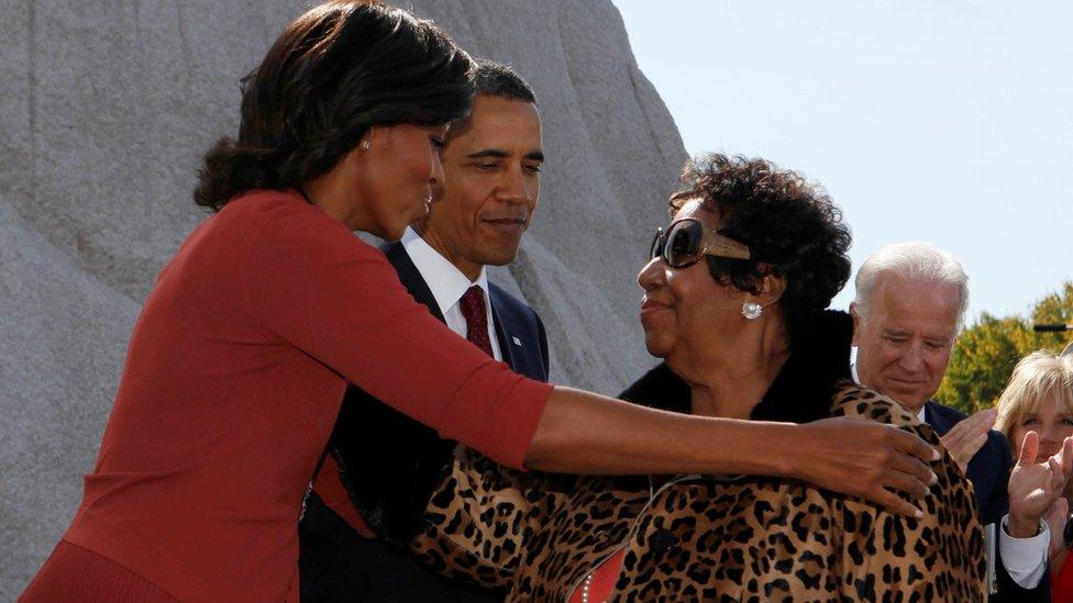 Barack and Michelle Obama with Aretha Franklin