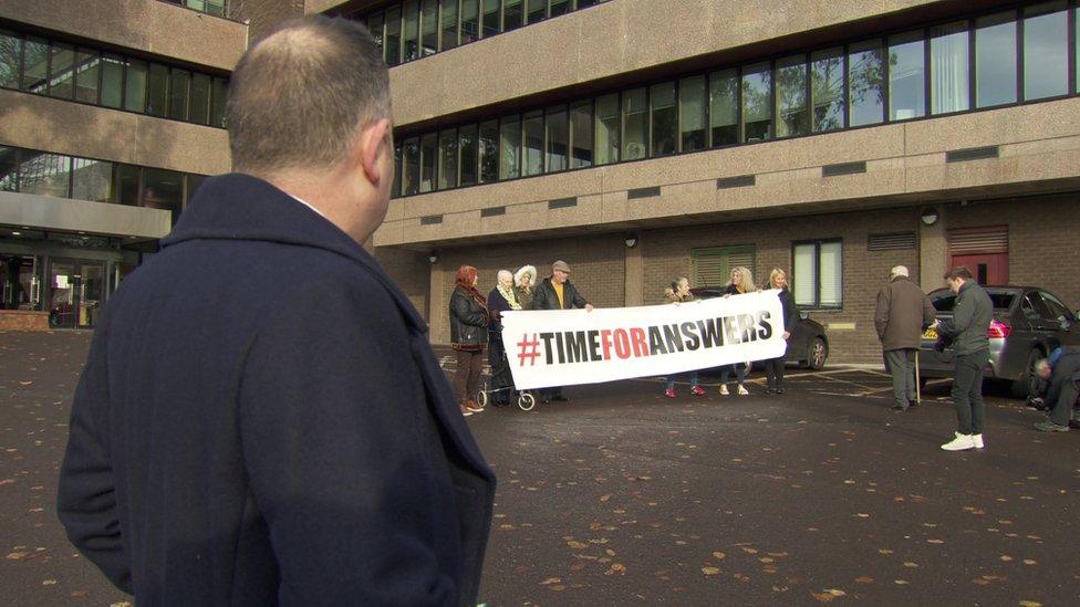 People gathered outside Stormont