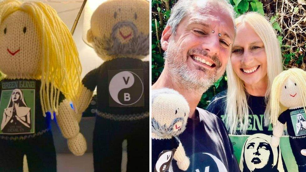 Alan Leaker and Hayley Fisher and their knitted dolls