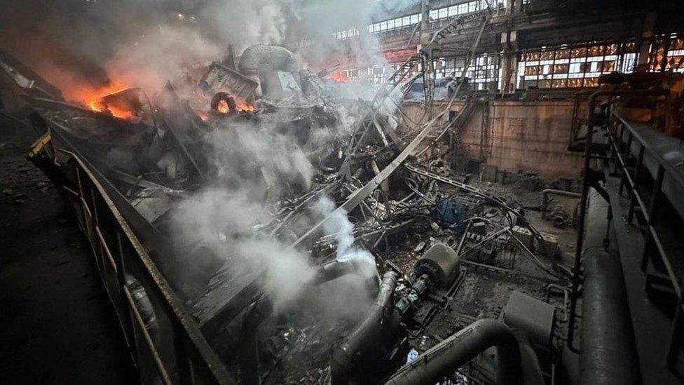 Fire inside a turbine hall