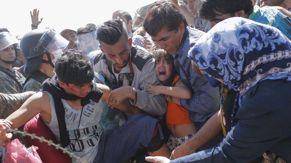 Migrants at the Macedonia/Greece border, September 2015