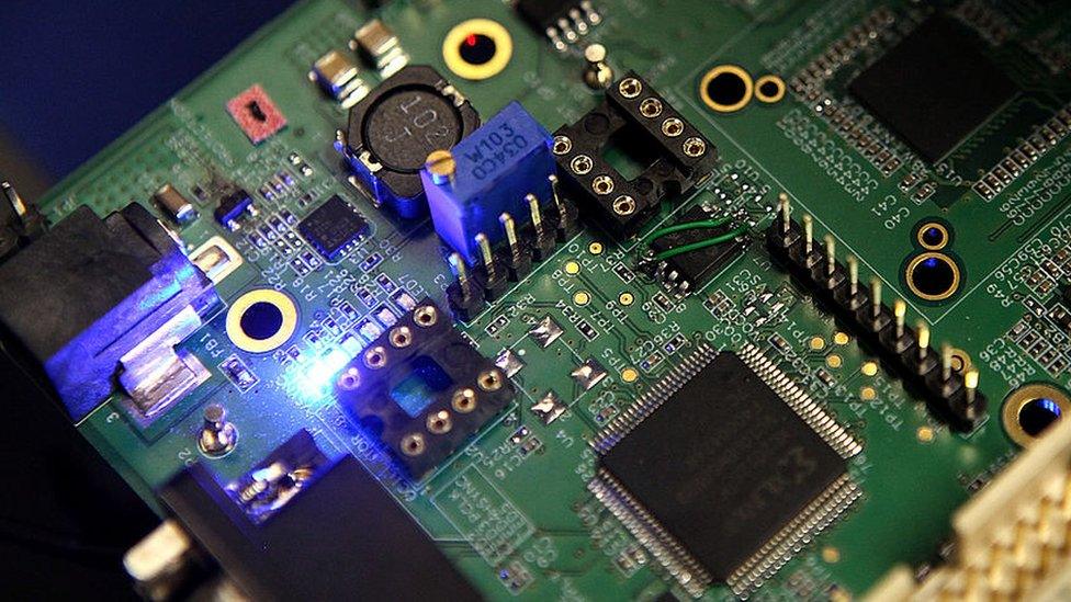 semiconductors on a circuit board