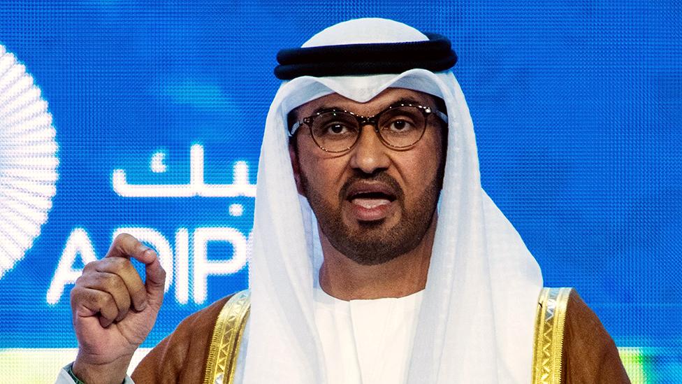 Sultan al-Jaber, speaking at the Abu Dhabi International Petroleum Exhibition in October 2023