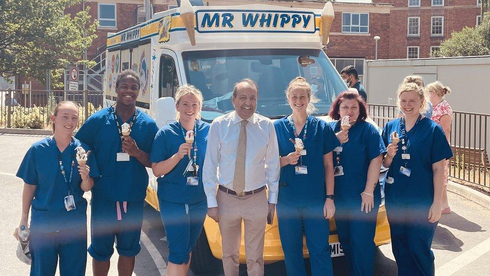 Hospital staff with ice creams