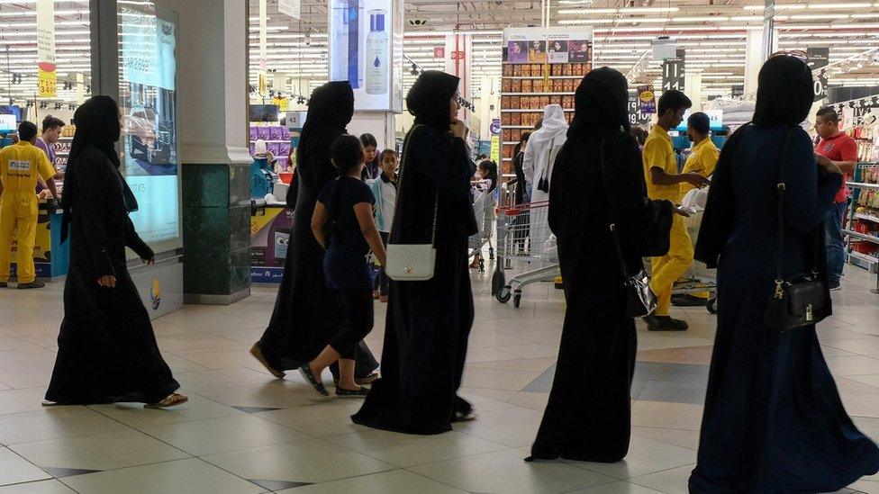 Women at a supermarket in Doha, Qatar, 6 June 2017