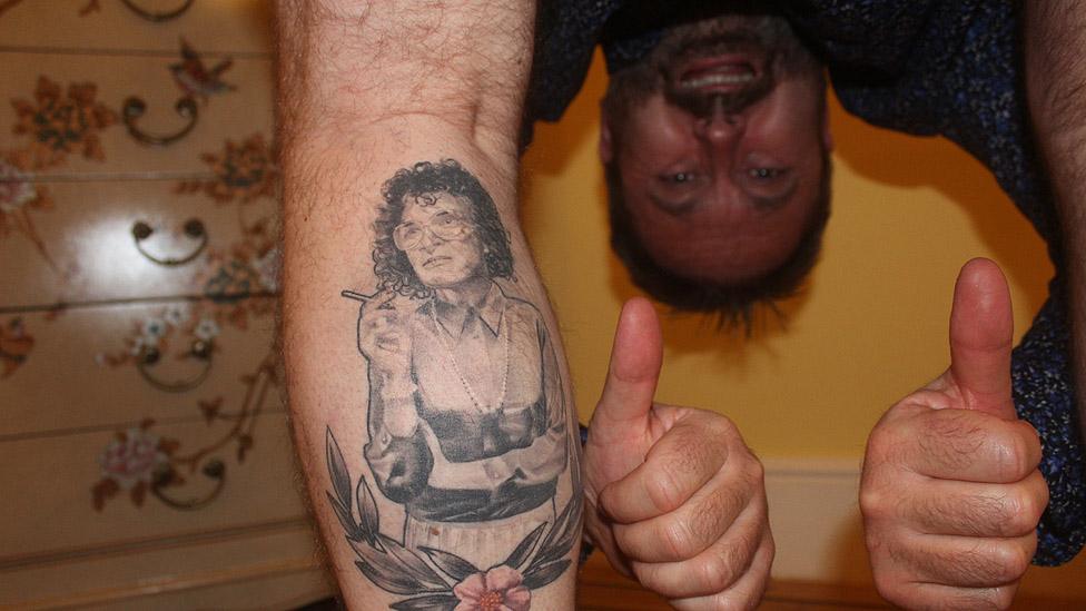 Stuart Murray's tattoo of Martyn Hett dressed as Deirdre Barlow