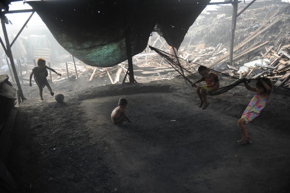 Street children playing football