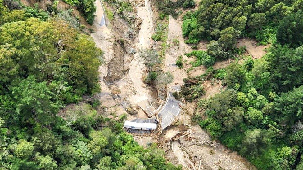 A view of flood damage in the aftermath of cyclone Gabrielle in Hawke's Bay, New Zealand, in this picture released on 15 February 2023