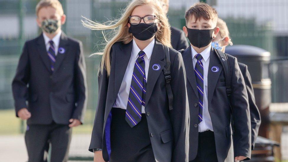 Pupils wearing masks in school