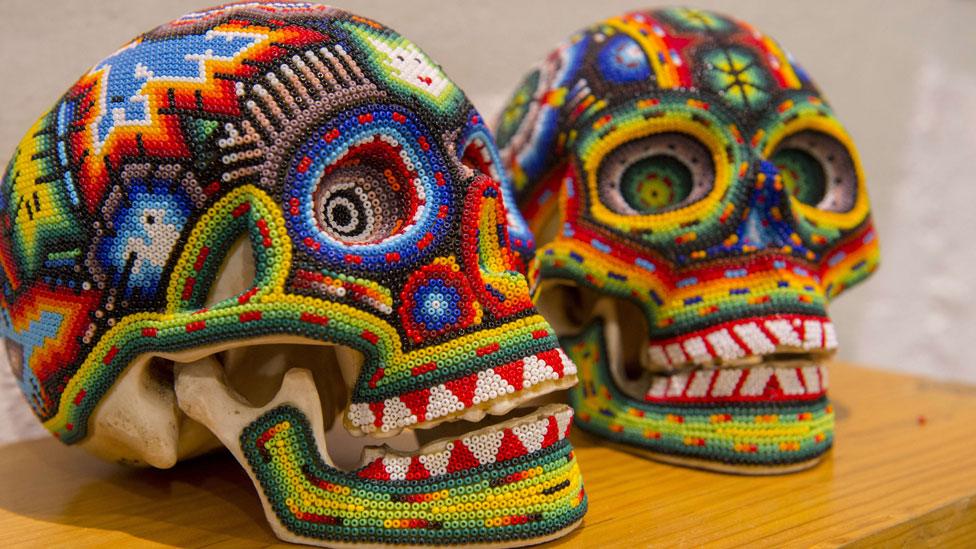 Skulls decorated with beads