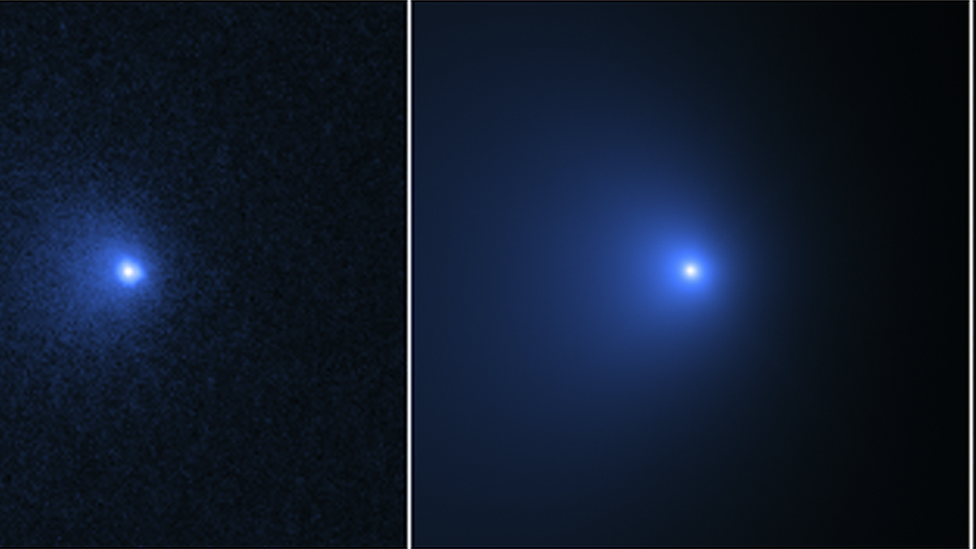 Three images of parts of the Bernardinelli-Bernstein comet