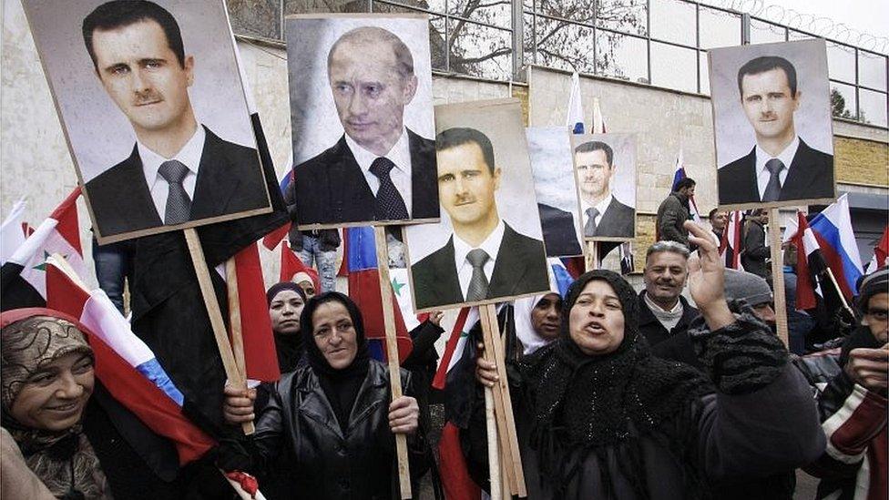 Pro-Russia-Syria rally outside Russian embassy in Damascus (file photo)