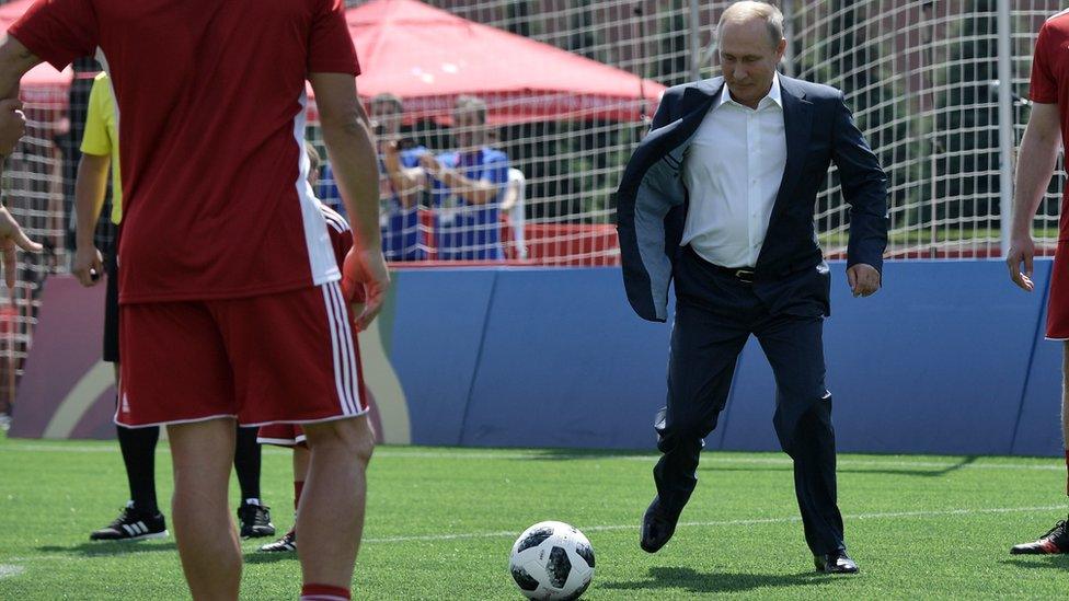 Vladimir Putin visits a football park in Red Square on 28 June