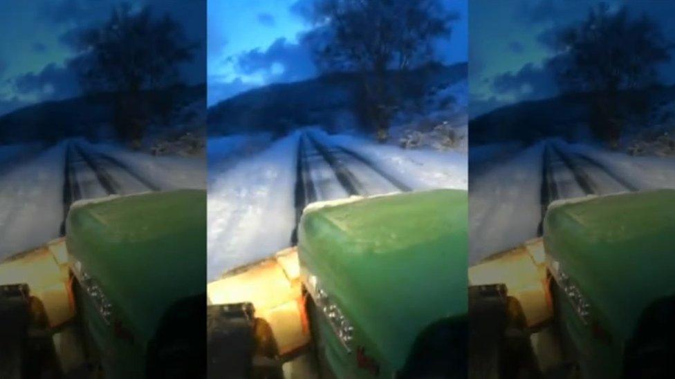 Mobile phone footage from the cab of a gritter