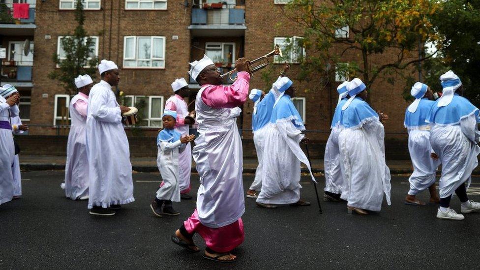 Members of the Eternal Sacred Order of Cherubim and Seraphim Church parade