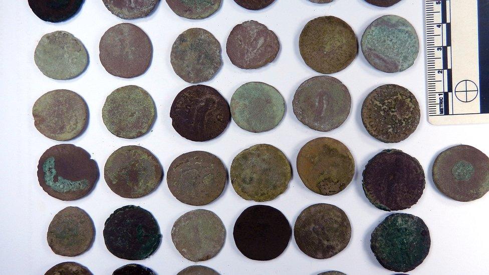 Roman copper-alloy coin hoard.