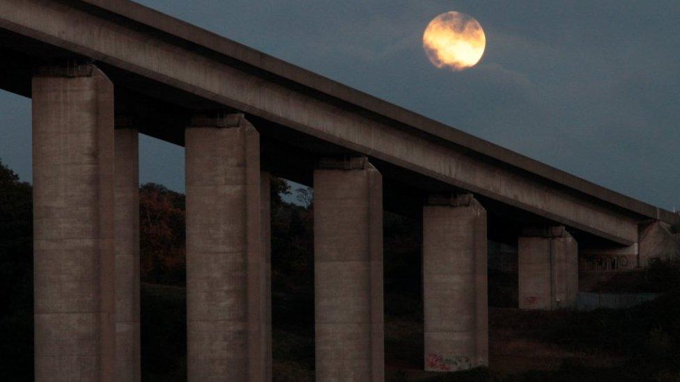 The moon above Orwell Bridge in Ipswich on Sunday night