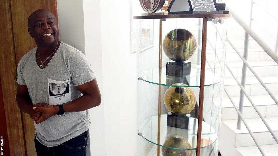 Former Ghana and Marseille star Abedi Ayew Pele with his African Footballer of the Year awards