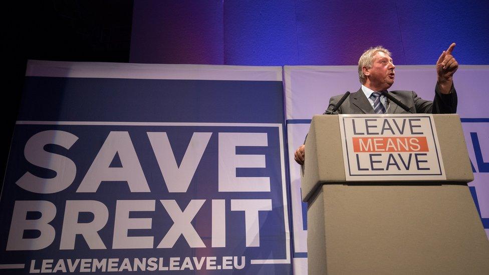 Sammy Wilson speaking at a Brexit event in October