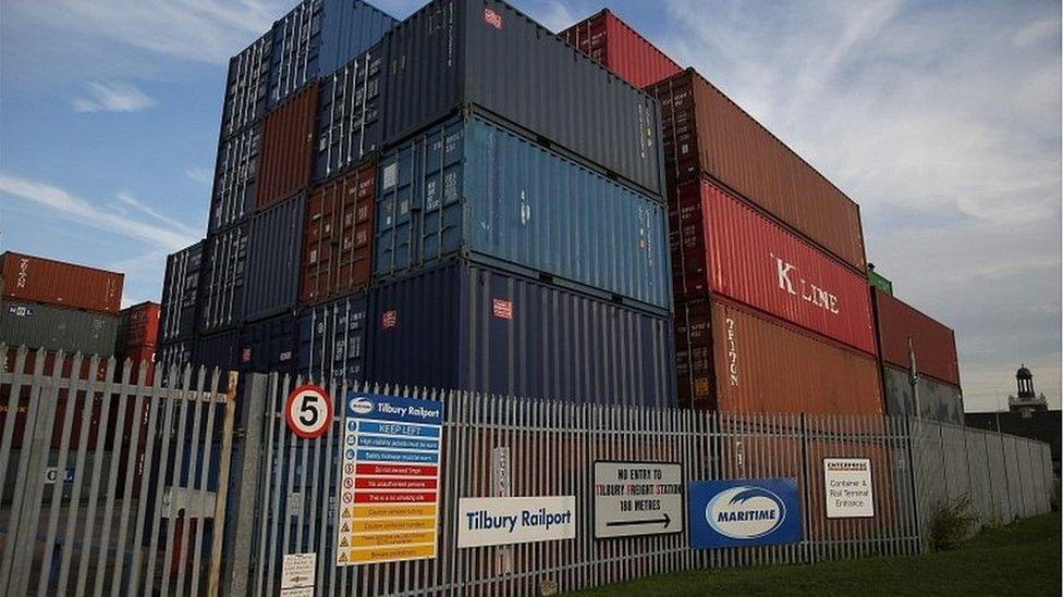 Containers stacked at a depot near the port of Tilbury