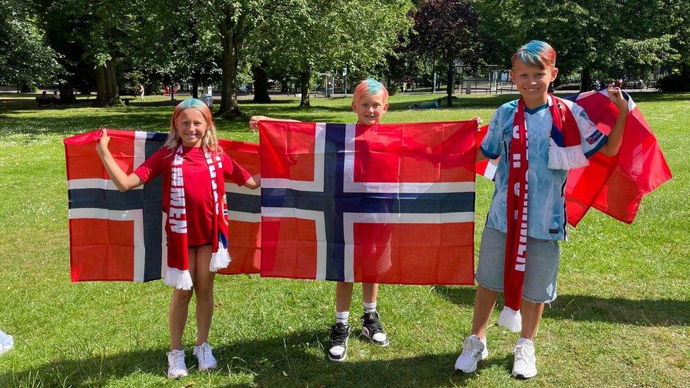 Norway supporters Tilde, Ville and Oliver