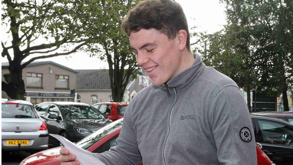 Ballyclare High School student Dean Jones looks pleased as he learns his grades