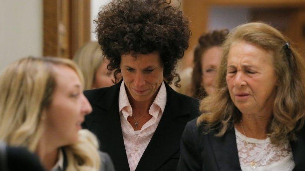 Accuser Andrea Constand reacts after leaving the courtroom following deliberations in Bill Cosby"s sexual assault trial at the Montgomery County Courthouse in Norristown, Pennsylvania, US, 16 June 2017.