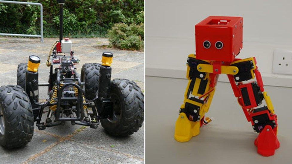 a 4-weehl drive robot and one with two legs