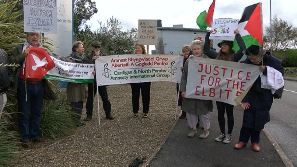 A demonstration outside Aberporth airport