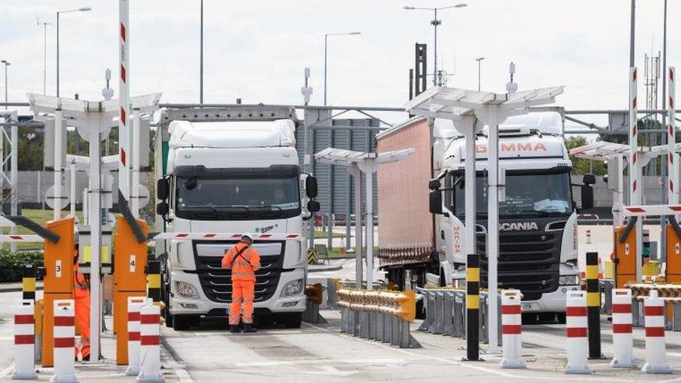 Trucks at a customs post