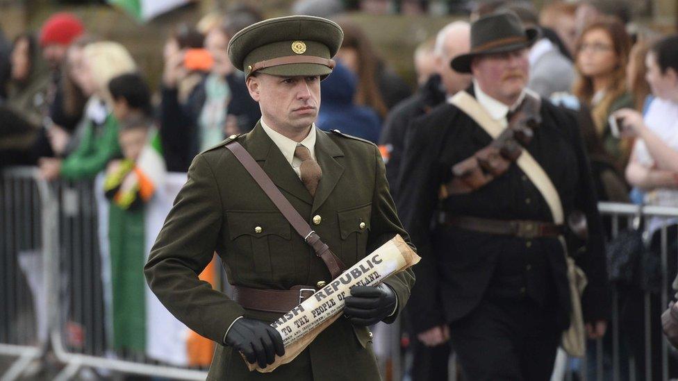 Marcher in parade dress