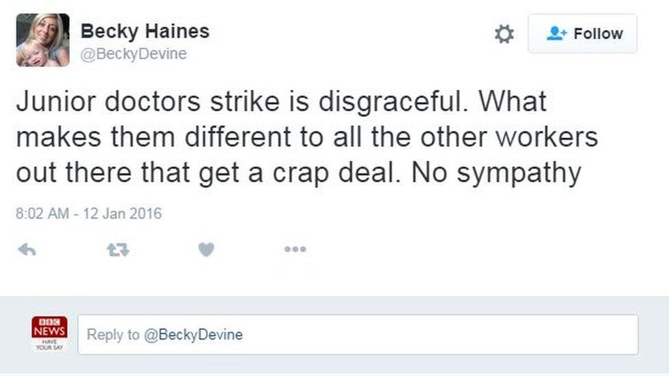 Junior doctors strike is disgraceful. What makes them different to ll the other workers out there that get a crap deal. No sympathy