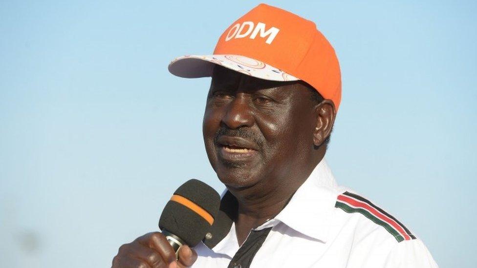 Raila Odinga, adress his supporters during a campaign rally in Nairobi on July 18, 2017.