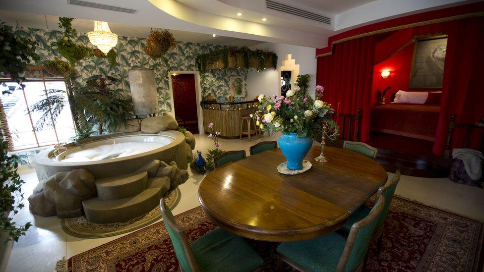 The presidential suite of the The Walled Off Hotel" in the West Bank city of Bethlehem, Friday, March 3, 2017.