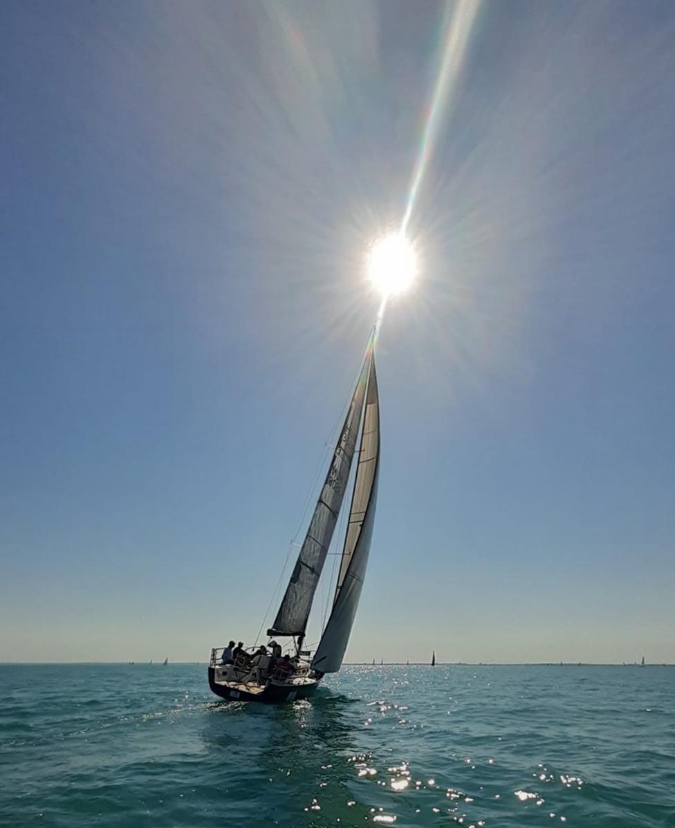 A boat in the sunshine on Lake Balaton, Hungary.