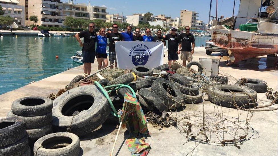 NARC and Greek divers with their haul of marine litter