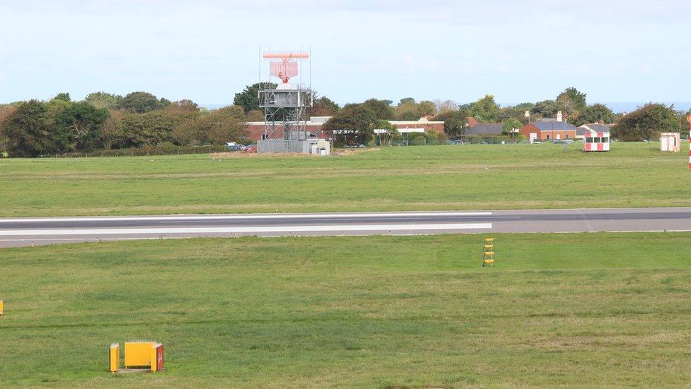 Guernsey Airport runway and radar station