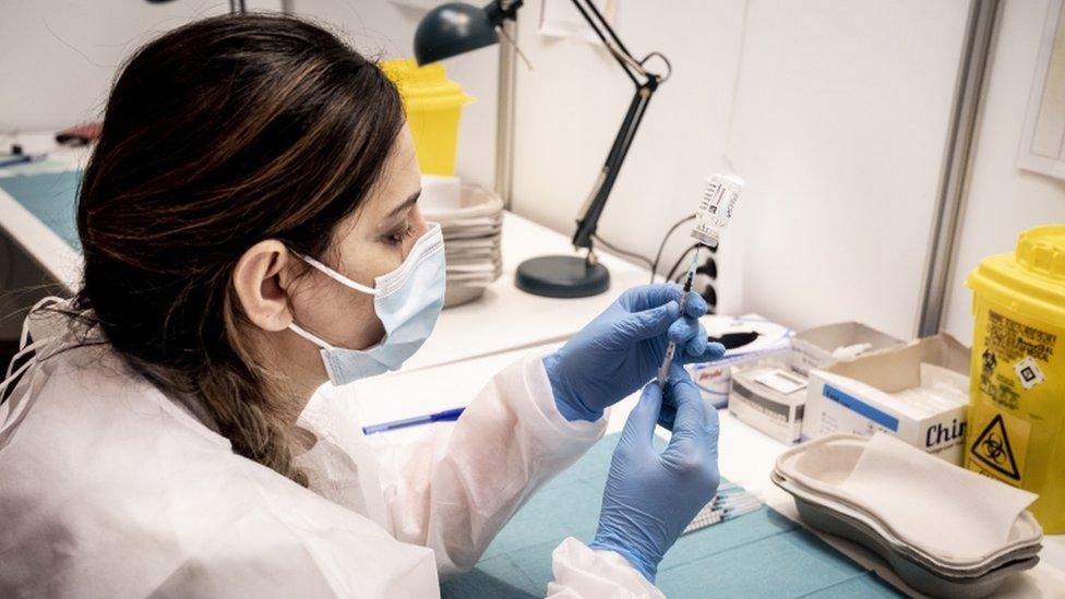 The AstraZeneca vaccines are stored and prepared for vaccination at the Region Hovedstaden"s Vaccine Center in Bella Center in Copenhagen, Denmark, 11 February 2021