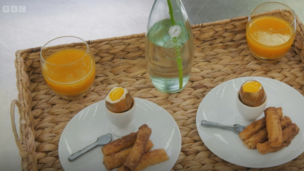 Terri's tray of sweet eggs and soldiers