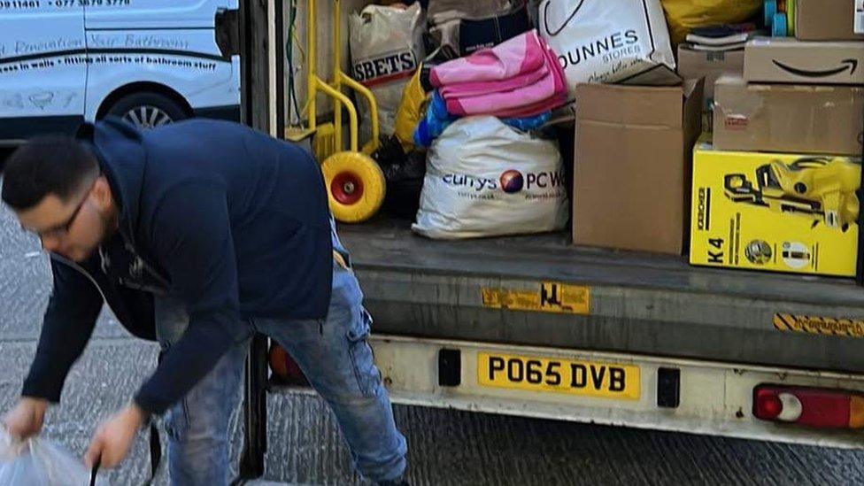 Lorry full of donations at Boucher Road collection centre