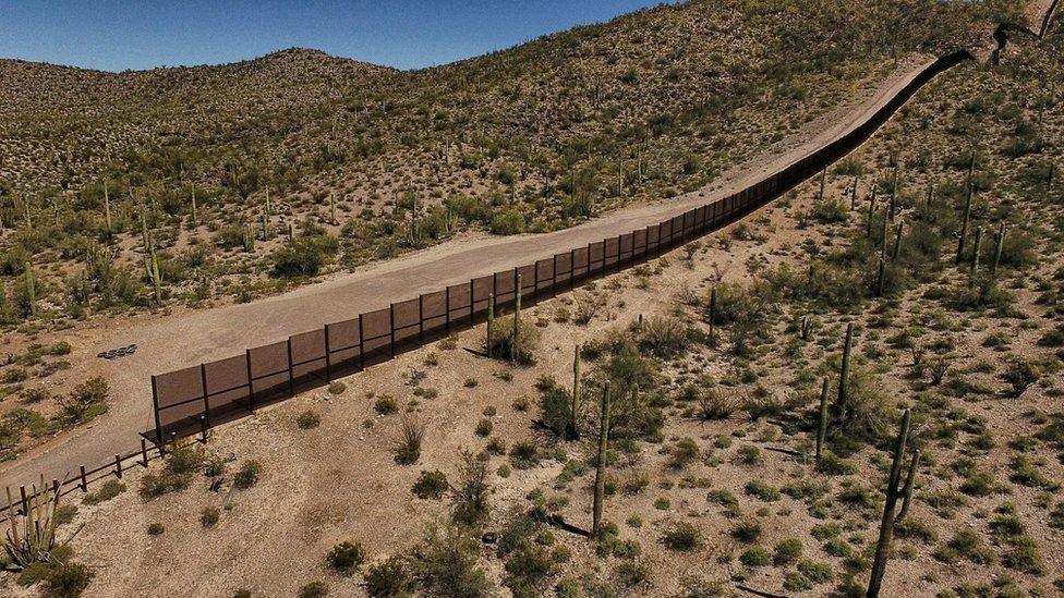 A border fence between Mexico and the US state of Arizona